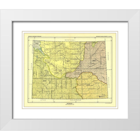 Wyoming - Yellowstone National Park - Hoen 1896 White Modern Wood Framed Art Print with Double Matting by Hoen