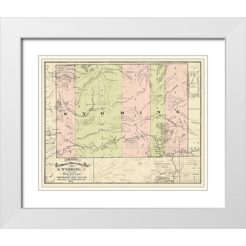 Wyoming Railroads and Townships - Cram 1875 White Modern Wood Framed Art Print with Double Matting by Cram