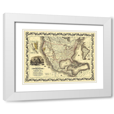 United States, Mexico - Colton 1849 White Modern Wood Framed Art Print with Double Matting by Colton