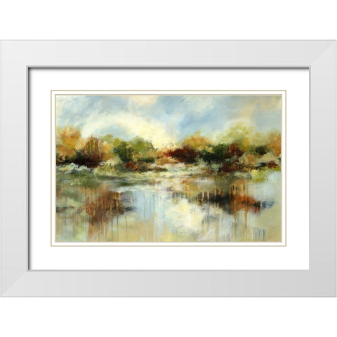 Autumn Pond White Modern Wood Framed Art Print with Double Matting by Brey