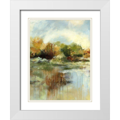 Autumn Pond II White Modern Wood Framed Art Print with Double Matting by Brey