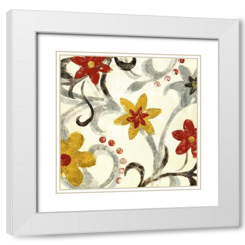 Floral Vines I White Modern Wood Framed Art Print with Double Matting by Brey