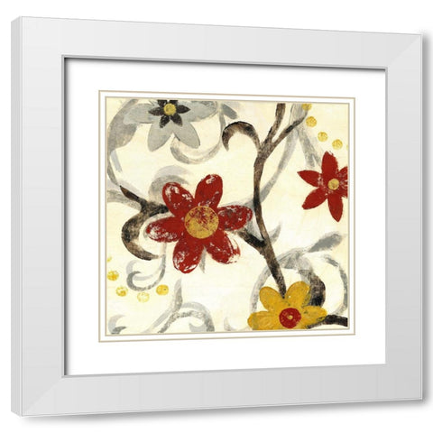 Floral Vines II White Modern Wood Framed Art Print with Double Matting by Brey