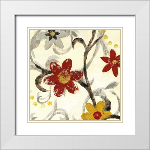 Floral Vines II White Modern Wood Framed Art Print with Double Matting by Brey