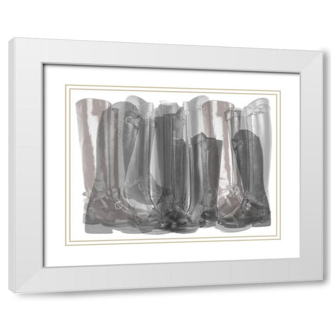 Polo Boots Black and White White Modern Wood Framed Art Print with Double Matting by Bartola