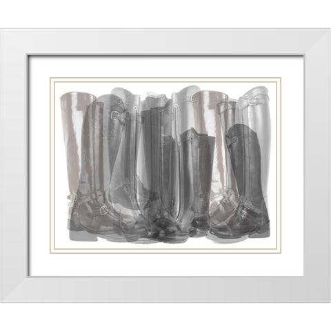 Polo Boots Black and White White Modern Wood Framed Art Print with Double Matting by Bartola