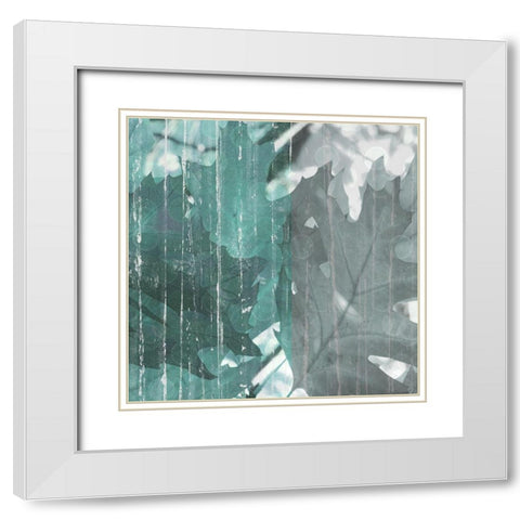 Teal Leaf White Modern Wood Framed Art Print with Double Matting by Franklin