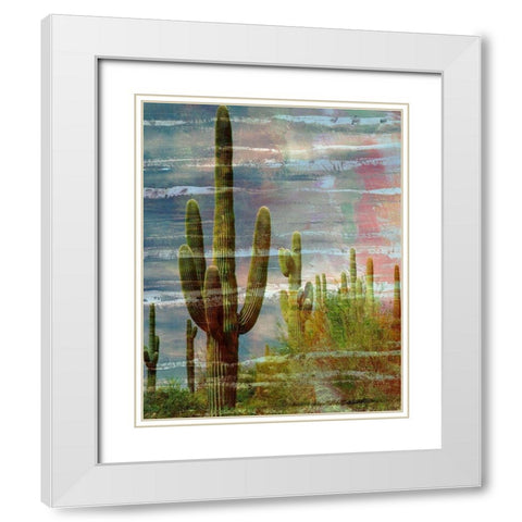 Cactus Landscape I White Modern Wood Framed Art Print with Double Matting by Simons