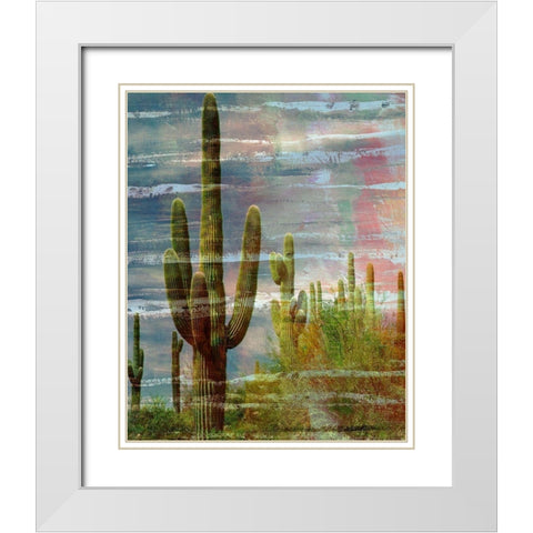 Cactus Landscape I White Modern Wood Framed Art Print with Double Matting by Simons
