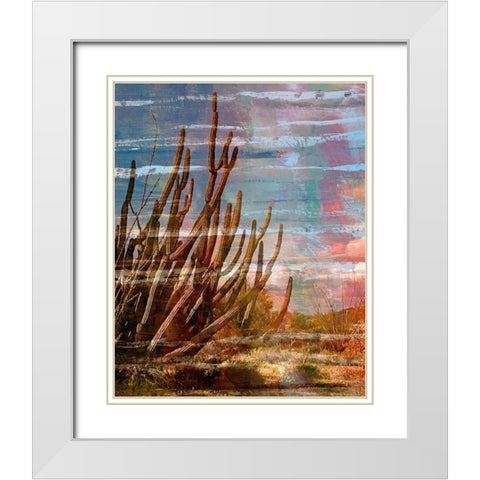 Cactus Landscape II White Modern Wood Framed Art Print with Double Matting by Simons