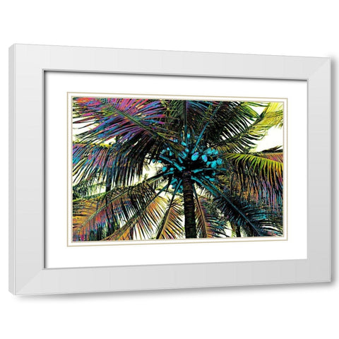 Neon Palm Rainbow White Modern Wood Framed Art Print with Double Matting by Simons