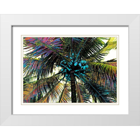 Neon Palm Rainbow White Modern Wood Framed Art Print with Double Matting by Simons