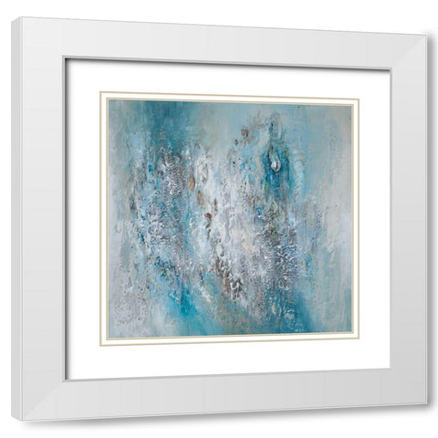 Teal Triptych B White Modern Wood Framed Art Print with Double Matting by Hinz