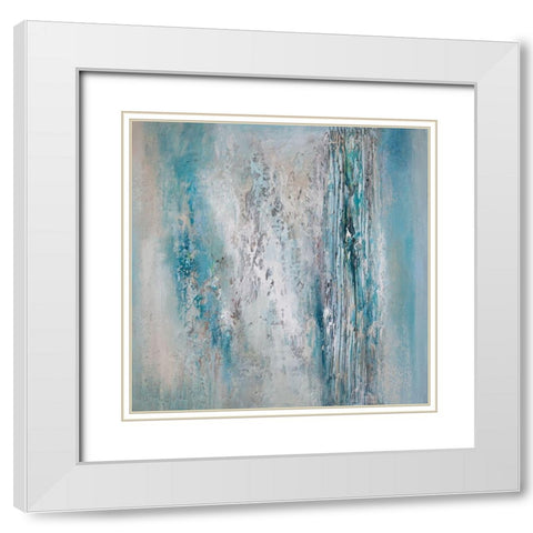 Teal Triptych C White Modern Wood Framed Art Print with Double Matting by Hinz