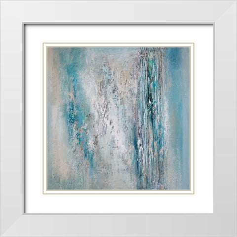 Teal Triptych C White Modern Wood Framed Art Print with Double Matting by Hinz