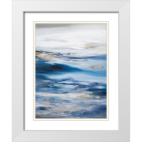 Abstract Seascape Dark Blue White Modern Wood Framed Art Print with Double Matting by Hinz