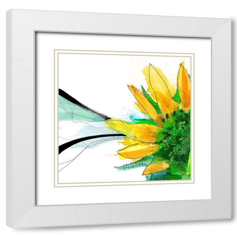 Sunflower Left White Modern Wood Framed Art Print with Double Matting by Johnson