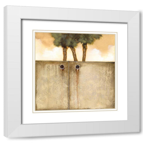 Peeking Palm II White Modern Wood Framed Art Print with Double Matting by Scott
