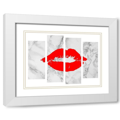 Red Lips White Modern Wood Framed Art Print with Double Matting by Phillip, Jamie