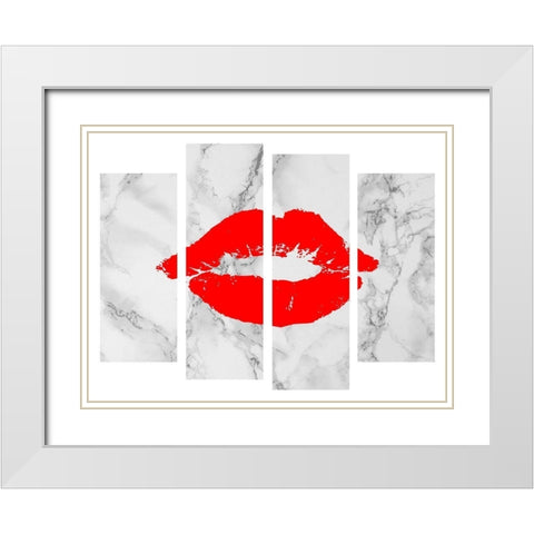 Red Lips White Modern Wood Framed Art Print with Double Matting by Phillip, Jamie