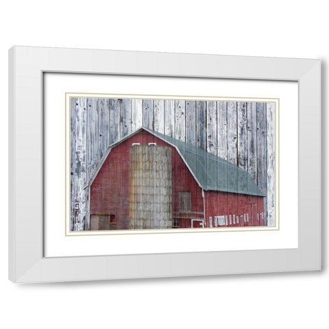 Red Barn White Modern Wood Framed Art Print with Double Matting by Phillip, Jamie