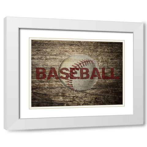 Baseball White Modern Wood Framed Art Print with Double Matting by Phillip, Jamie