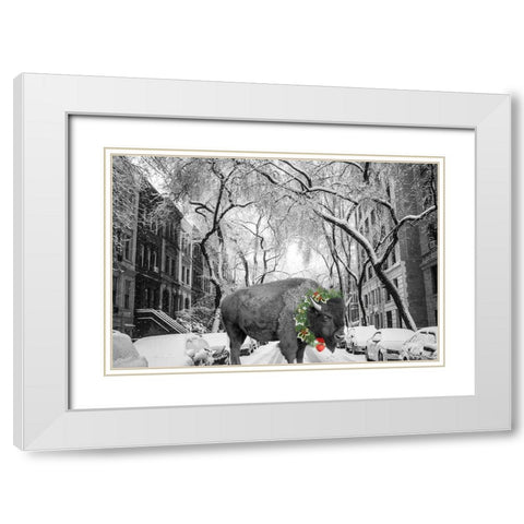 Buffalo Christmas White Modern Wood Framed Art Print with Double Matting by Phillip, Jamie