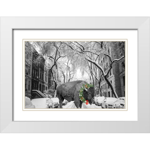Buffalo Christmas White Modern Wood Framed Art Print with Double Matting by Phillip, Jamie