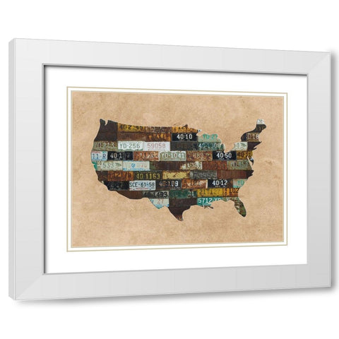 Map USA White Modern Wood Framed Art Print with Double Matting by Phillip, Jamie