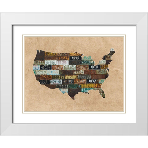 Map USA White Modern Wood Framed Art Print with Double Matting by Phillip, Jamie