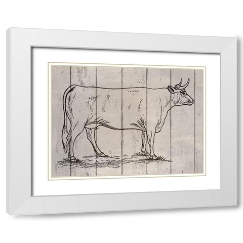 Cow White Modern Wood Framed Art Print with Double Matting by Phillip, Jamie