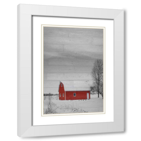 Red Barn White Modern Wood Framed Art Print with Double Matting by Phillip, Jamie