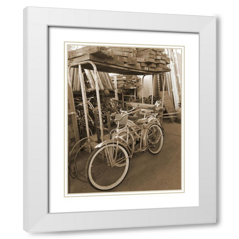 Sepia Bikes White Modern Wood Framed Art Print with Double Matting by Phillip, Jamie
