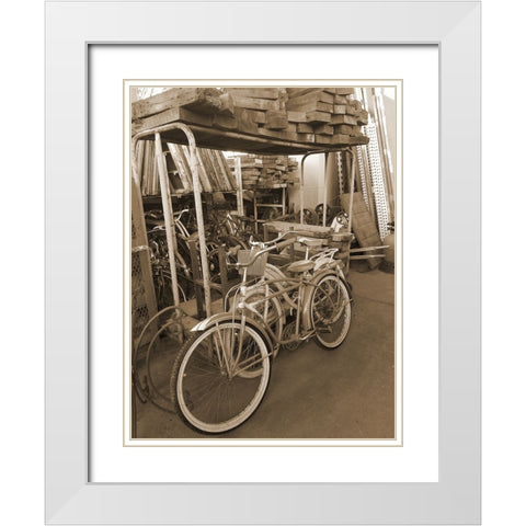 Sepia Bikes White Modern Wood Framed Art Print with Double Matting by Phillip, Jamie