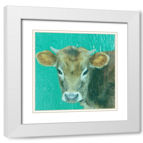 Hello Moo White Modern Wood Framed Art Print with Double Matting by Phillip, Jamie