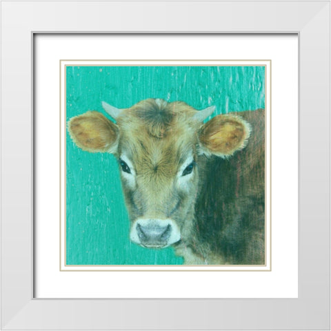 Hello Moo White Modern Wood Framed Art Print with Double Matting by Phillip, Jamie