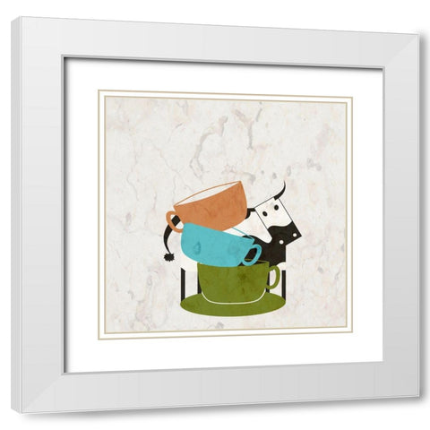 Coffee Bull White Modern Wood Framed Art Print with Double Matting by Phillip, Jamie