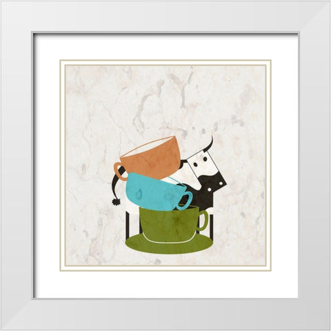 Coffee Bull White Modern Wood Framed Art Print with Double Matting by Phillip, Jamie