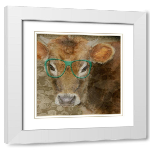 Styley Cow White Modern Wood Framed Art Print with Double Matting by Phillip, Jamie