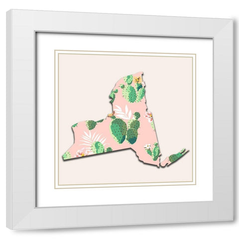 New York Map White Modern Wood Framed Art Print with Double Matting by Phillip, Jamie