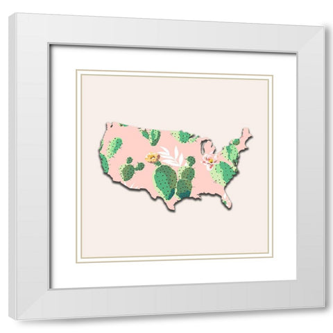 USA Map White Modern Wood Framed Art Print with Double Matting by Phillip, Jamie