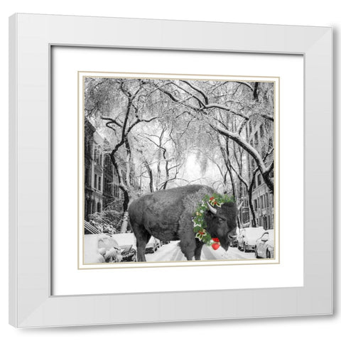 Christmas Buffalo White Modern Wood Framed Art Print with Double Matting by Phillip, Jamie