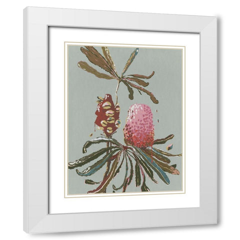 Sage Banksia White Modern Wood Framed Art Print with Double Matting by Urban Road
