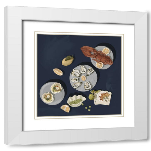 Family Gathering Deep Blue White Modern Wood Framed Art Print with Double Matting by Urban Road