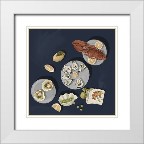 Family Gathering Deep Blue White Modern Wood Framed Art Print with Double Matting by Urban Road