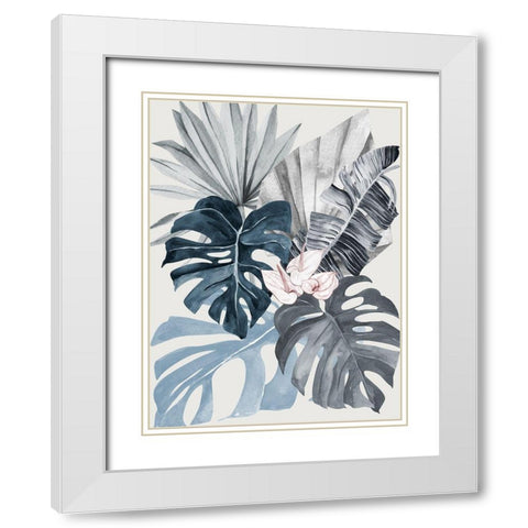 Tropical Leaves Blue I Poster White Modern Wood Framed Art Print with Double Matting by Urban Road