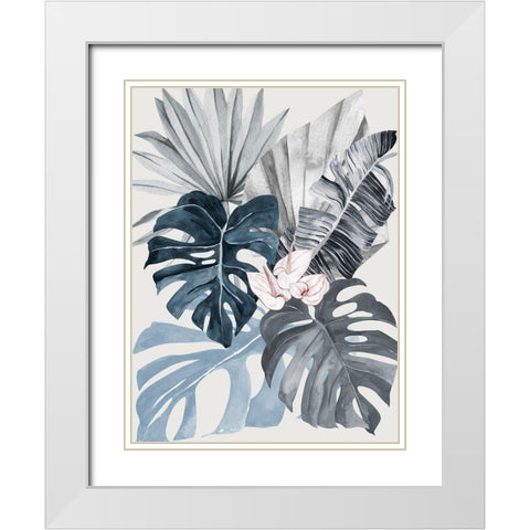 Tropical Leaves Blue I Poster White Modern Wood Framed Art Print with Double Matting by Urban Road