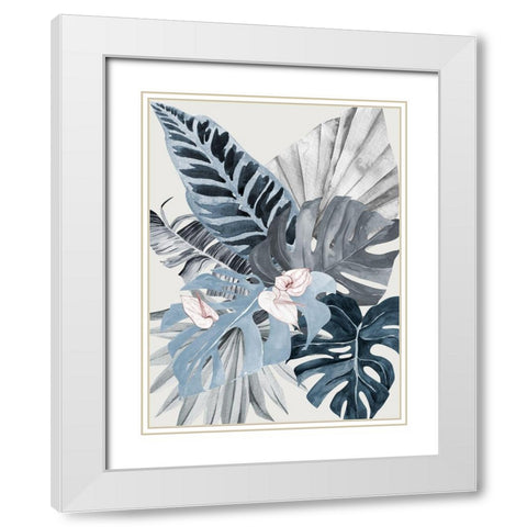 Tropical Leaves Blue II Poster White Modern Wood Framed Art Print with Double Matting by Urban Road