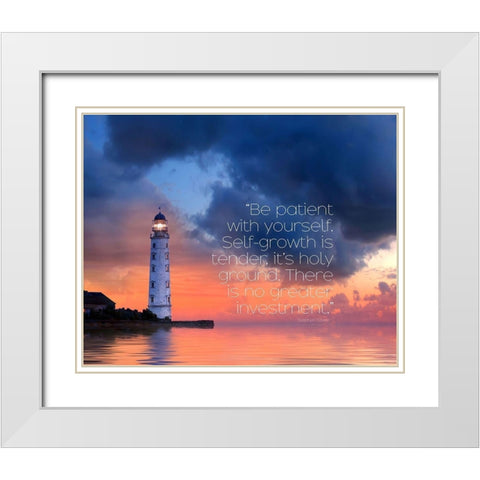 Stephen Covey Quote: Be Patient White Modern Wood Framed Art Print with Double Matting by ArtsyQuotes