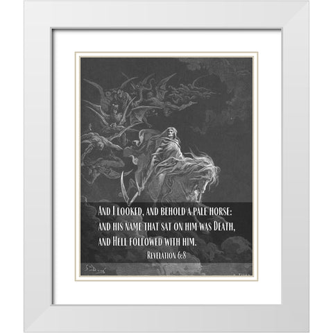 Bible Verse Quote Revelation 6:8, Gustave Dore - Death on a Pale Horse White Modern Wood Framed Art Print with Double Matting by ArtsyQuotes